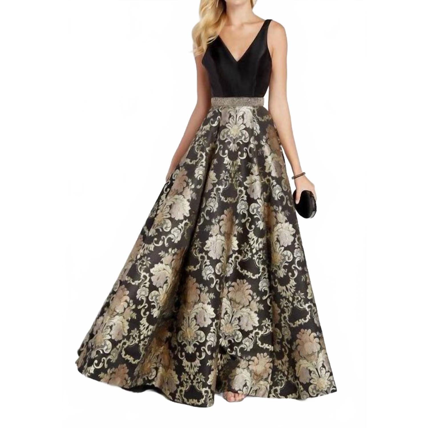 New Alyce Paris Sleeveless V-Neck Gown In Black Gold